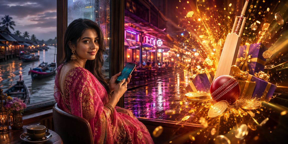 সুন্দরবনের পটভূমিতে শাড়ি পরা একজন নারী jetta 9 - এ ক্রিকেট বেটিং উপভোগ করছেন