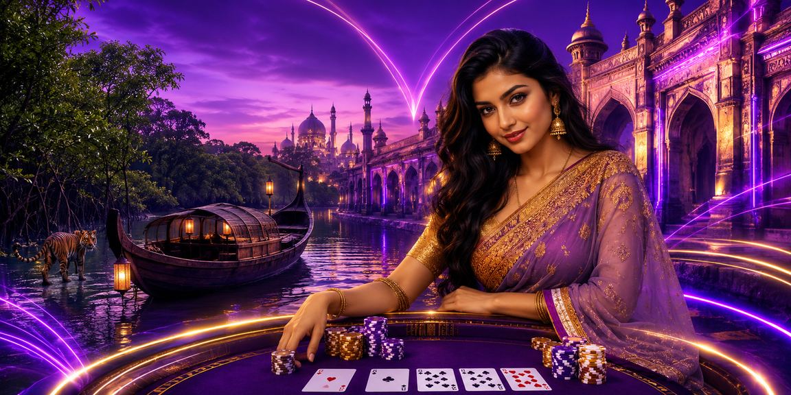 সুন্দরবনের পটভূমিতে নিয়ন আলোয় jetta 9 পোকার ও ক্যাসিনো গেম উপভোগ করছেন একজন খেলোয়াড়